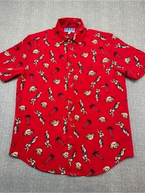 VSTR Mens Red Hula Girl Skull Hawaiian Shirt
